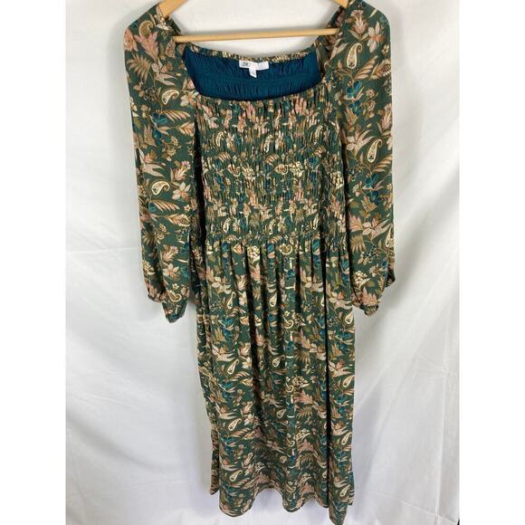 Dr2 Floral Print Smocked Long Sleeve Dress Size Large - Picture 1 of 4
